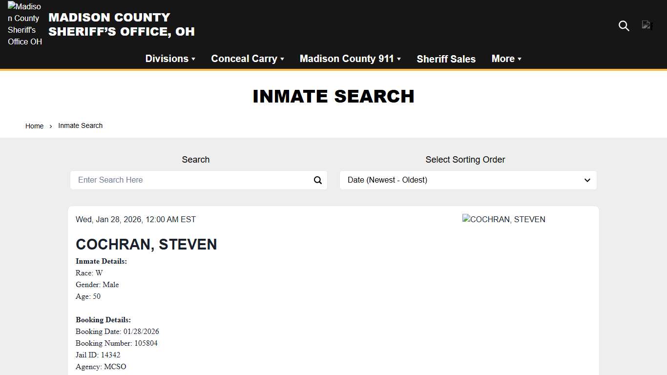 Inmate Search Madison County Sheriff's Office OH