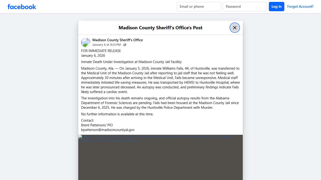 FOR IMMEDIATE RELEASE... - Madison County Sheriff's Office Facebook